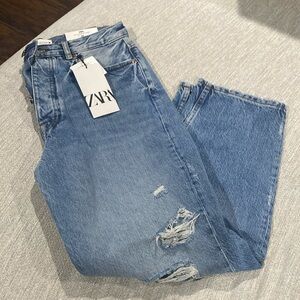 ZARA Straight Leg Ripped Jeans